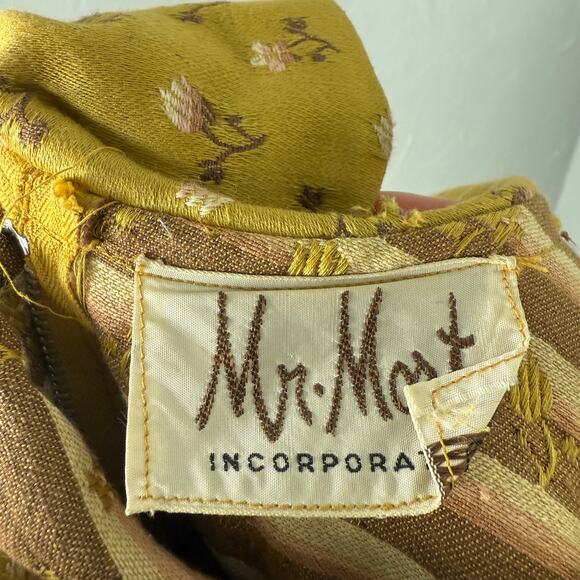 Vintage 60s Mr Mort Women's Dress Brocade Floral Cotton Pockets Party N3 - Picture 11 of 11